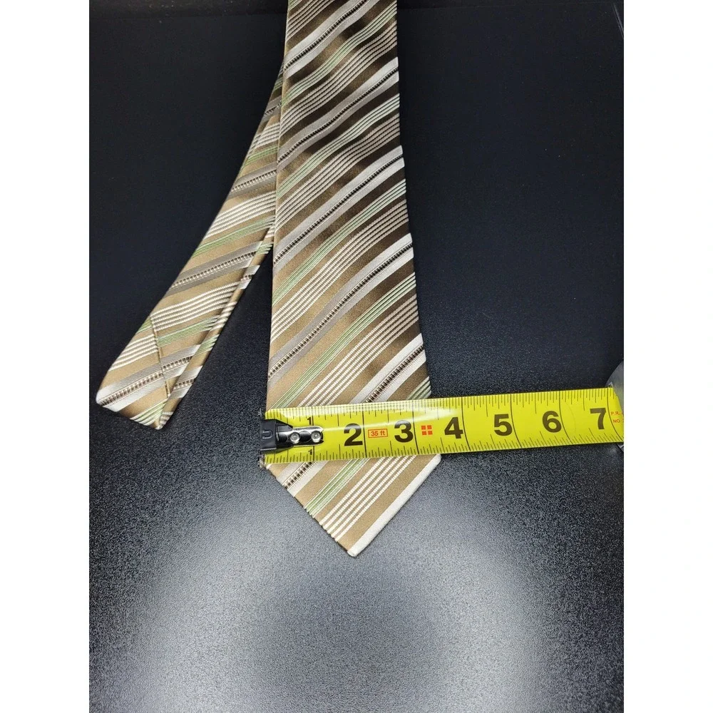 Ermenegildo Zegna Men's Necktie Brown Striped Silk 3.75